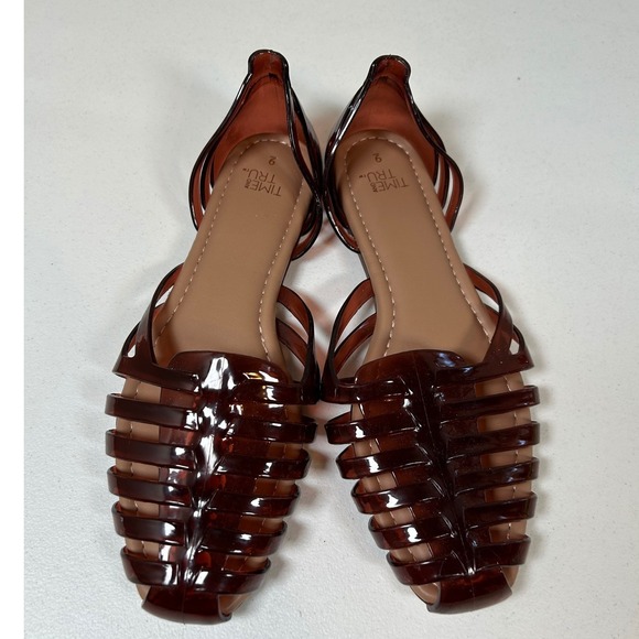 Time and Tru Shoes - Time and Tru Sandals Women's 9 Brown Jelly Huarache Cage Flat Shoes